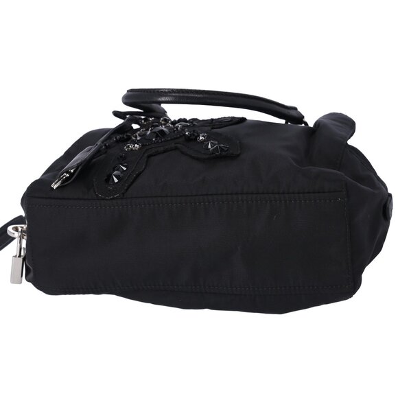 PRADA Triangle Logo Handbag Black Nylon Leather Bear Beaded - Picture 6 of 7
